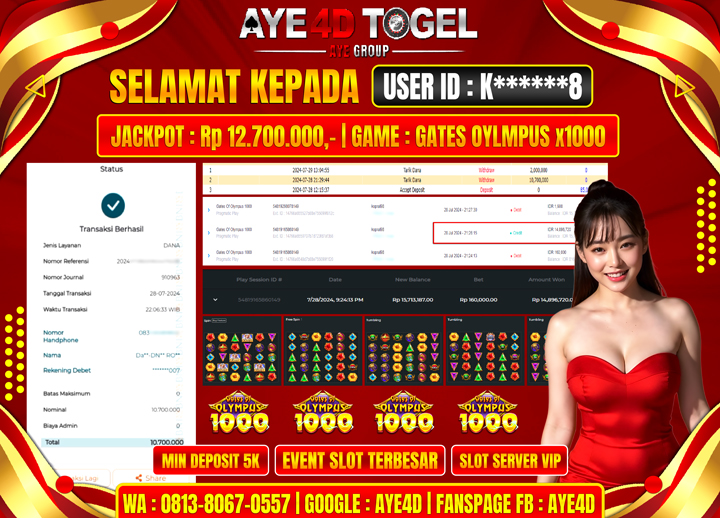 BUKTI KEMENANGAN SLOT 12,7 JUTA DIBAYAR LUNAS DI AYE4D