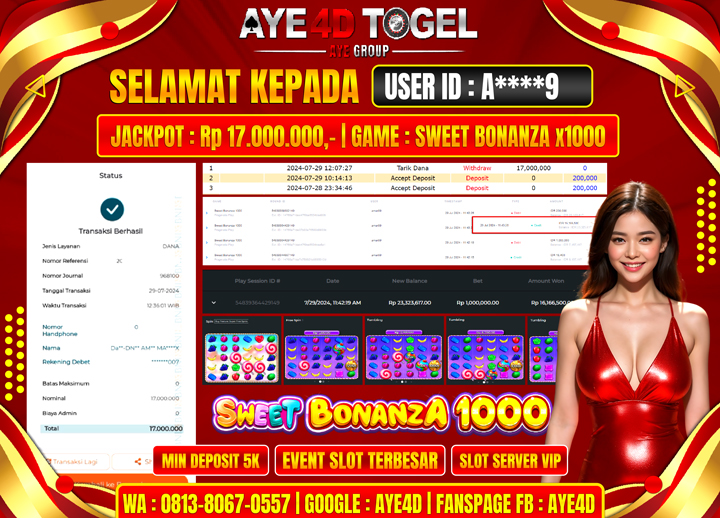 BUKTI KEMENANGAN SLOT 17 JUTA DIBAYAR LUNAS DI AYE4D